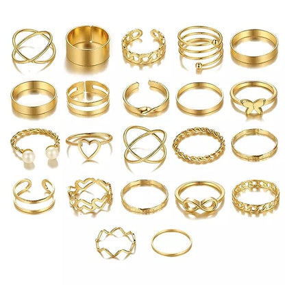 Rings for Women & Girls - 22 pcs. Gold Plated Butterfly Rings Multi-joint & Heart Shaped - Rings Set For Women and Girls