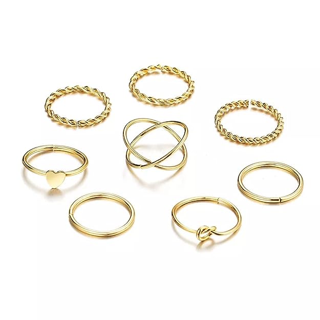 Rings for Women & Girls - 8 pcs. Multi Design Knuckle Midi Finger Rings Set For Women and Girls