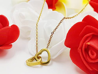 Necklace for Girls & Women - Gold Plated Double Heart Interlocking Small love Necklace Pendent Charm Chain For Girls and Women.