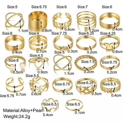 Rings for Women & Girls - 22 pcs. Gold Plated Butterfly Rings Multi-joint & Heart Shaped - Rings Set For Women and Girls