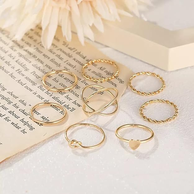 Rings for Women & Girls - 8 pcs. Multi Design Knuckle Midi Finger Rings Set For Women and Girls