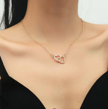 Necklace for Girls & Women - Gold Plated Double Heart Interlocking Small love Necklace Pendent Charm Chain For Girls and Women.