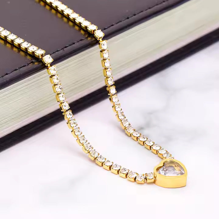 Luxury big love necklace wedding dress all-match clavicle chain new arrival rhinestone choker neckless