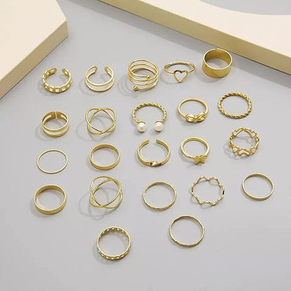 Rings for Women & Girls - 22 pcs. Gold Plated Butterfly Rings Multi-joint & Heart Shaped - Rings Set For Women and Girls