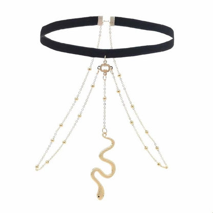 Gold Plated Thigh Leg Chain with Snake Tassel Elastic Band Body Jewellery for Girls and Women