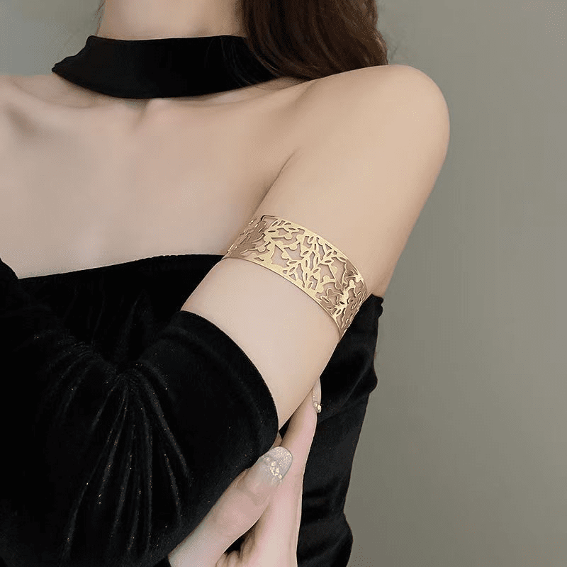 Cross-Border Cold Style Metal Flowers Openings Arm Cuff for Girls and Women