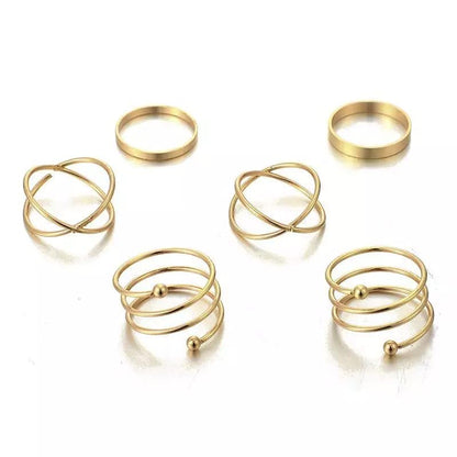 Rings  - 6 pcs. Western Style Gold Plated Cubic Ring Set