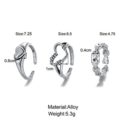 Rings- 3 Pcs Knuckle Creative Retro Love Adjustable Rings Set