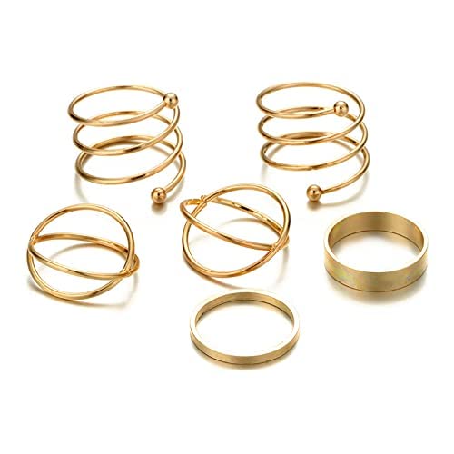 Rings  - 6 pcs. Western Style Gold Plated Cubic Ring Set