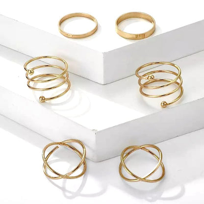 Rings  - 6 pcs. Western Style Gold Plated Cubic Ring Set