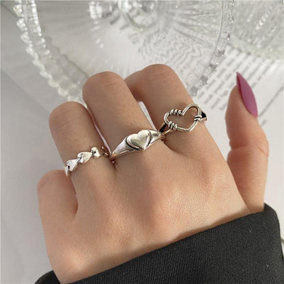 Rings- 3 Pcs Knuckle Creative Retro Love Adjustable Rings Set