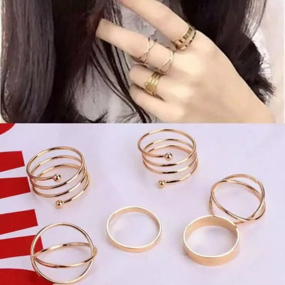 Rings  - 6 pcs. Western Style Gold Plated Cubic Ring Set