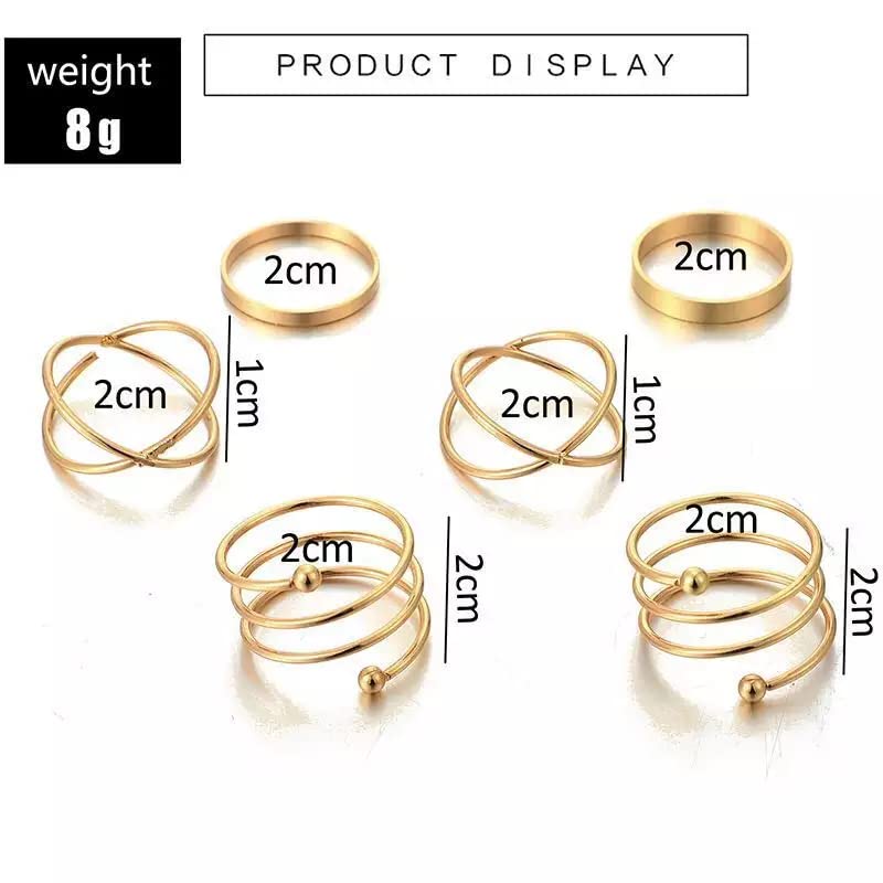 Rings  - 6 pcs. Western Style Gold Plated Cubic Ring Set