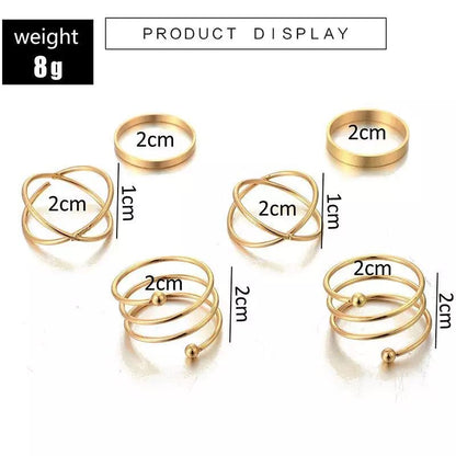 Rings  - 6 pcs. Western Style Gold Plated Cubic Ring Set